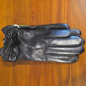Kate Spade Black Leather Self Knot Bow Gloves M Style #KS1001658